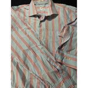 Peter Millar Men's XL Red Blue Striped Button-Down Shirt 100% Cotton Long Sleeve